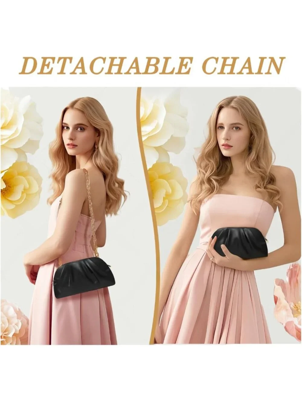 👜 Women's Black Soft Pleated PU Wedding Clutch Elegant Evening Clutch Purse